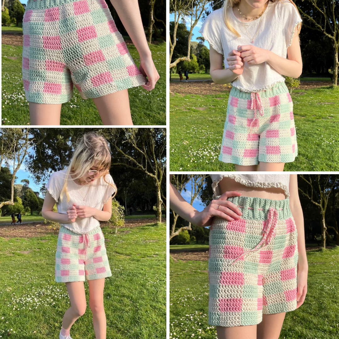 Checkered Shorts Crochet Written Pattern