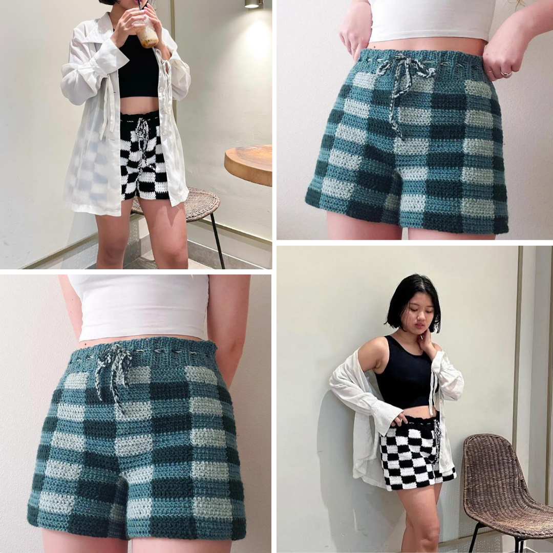 Checkered Shorts Crochet Written Pattern